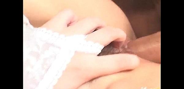  Japanese AV Model in white lingerie gets huge fuck of her pussy